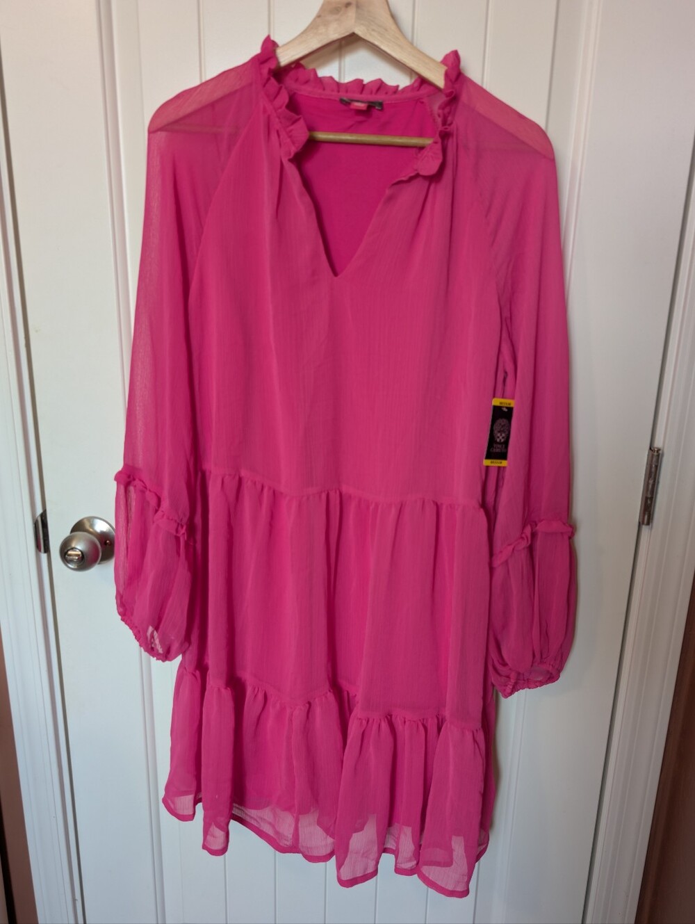 NWT Vince Camuto Arresting Orchid Smock/Ruffle Mini Dress Medium Hot Pink
